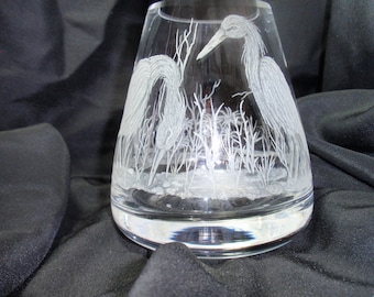 Tropical Bird Etching, Hand Carved Glass, Wildlife Etching, Wildlife Vase, Tropical Gifts, Bamboo Etching,  Glass Etched Wedding Gift,