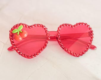 Cherry Heart Sparkle Dog Sunglasses – Pink or Red
