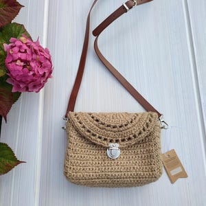 Jute bag Cross body Bag Small Crossbody bag with Leather strap Bohemian bag Crochet Bag Natural Jute bag Designer Eco bag Handmade Hemp bag