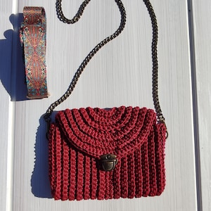 Umhängetasche Kirschrot Burgund Tasche Messenger-tasche Gehäkelte Kleine Gewebte Tasche Crossbody-tasche Handgemachte Tasche Rote Kupplungs-Geldbeutel Gestrickte Frauen-Tasche