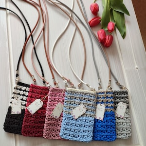 Borsa per telefono Custodia per telefono Custodia per iPhone intrecciata Borsa a tracolla in miniatura Custodia per telefono Borsa mini Borsa a tracolla Custodia all'uncinetto Regalo fatto a mano per lei