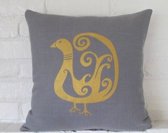 Pillow Cover - Cushion Cover - Bird  - 16 x 16  inches - choose your fabric and ink color - Accent Pillow