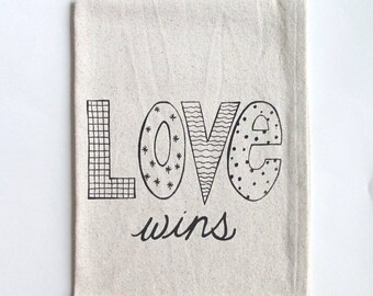 Cotton Kitchen Towel - Love Wins - Choose your ink color