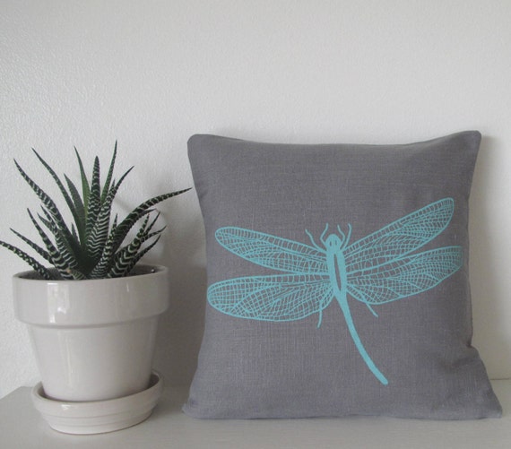 Pillow Cover Cushion Cover Dragonfly 12 X 12 Inches Choose Your Fabric and Ink Color Accent Pillow Etsy