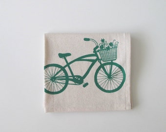 Kitchen Towel - Cruiser Bike with Basket and Flowers - Choose your ink color
