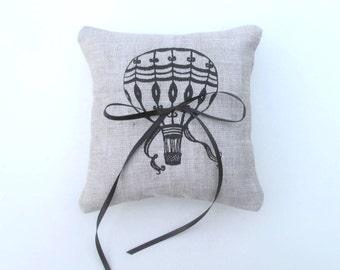 Wedding Ring Bearer Pillow, Vintage Hot Air Balloon, 5 x 5 inches ring pillow - Choose your fabric and ink color