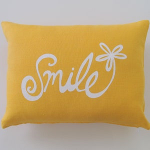 Pillow Cover. Cushion Cover. Smile Flower - 12 x 16 inches by Sweetnature Designs - Choose your fabric and ink color - Accent Pillow