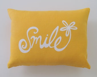 Pillow Cover. Cushion Cover. Smile Flower - 12 x 16 inches by Sweetnature Designs - Choose your fabric and ink color - Accent Pillow