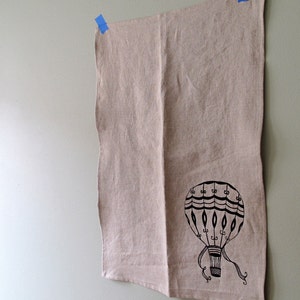 Linen Tea Towel Vintage Hot Air Balloon design Choose your fabric and ink color image 2