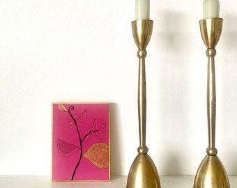 Original wall art, wood block art, Gold Leaves, wall decor, 4 x 5 inch art work
