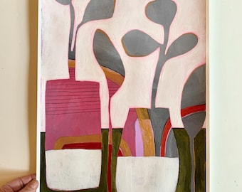 Pintura acrílica floral original – Arte floral abstracto, 30 x 45 cm