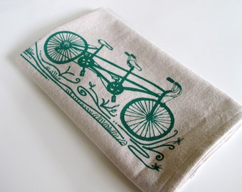 Cotton Kitchen Towel - Tandem Bicycle - Choose your ink color
