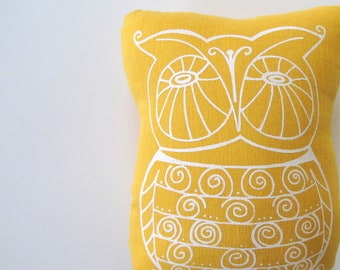 Pillow Cushion Stuffie - Owl- by Sweetnature Designs - Choose your fabric and ink color