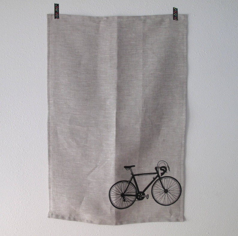 Linen Tea Towel Road Bike Choose your fabric and ink color image 2