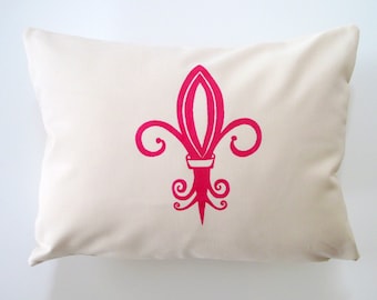 Pillow Cover - Pink Fleur de Lis design - 12 x 16 inches - Choose your fabric and ink color - Accent Pillow