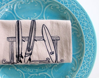 Cotton Kitchen Towel - Three Surfboards - Choose your ink color