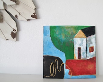 Pintura abstracta pequeño arte acrílico sobre lienzo sala de estar pared arte decoración del hogar pintura acrílica original - 8 x 8 pulgadas