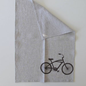 Linen Tea Towel Cruiser Bike Choose your fabric and ink color image 2