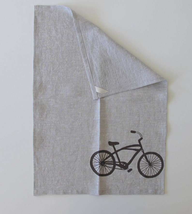 Linen Tea Towel Cruiser Bike Choose your fabric and ink color image 2