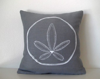 Pillow Cover - Cushion Cover - Sand Dollar - 12 x 12  inches - Choose your fabric and ink color - Accent Pillow