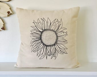 Pillow Cover Cushion Cover - Sunflower - 16 x 16 inches - Choose your fabric and ink color - Accent Pillow