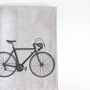 Linen Tea Towel Road Bike Choose your fabric and ink color image 1