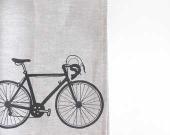 Linen Tea Towel - Road Bike - Choose your fabric and ink color