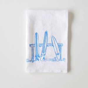 Linen Tea Towel - Three Surfboards Kitchen Towel - Choose your fabric and ink color