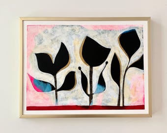 Pintura abstracta, arte acrílico sobre papel, arte de pared para sala de estar, decoración del hogar, pintura acrílica original, 9 x 12 pulgadas