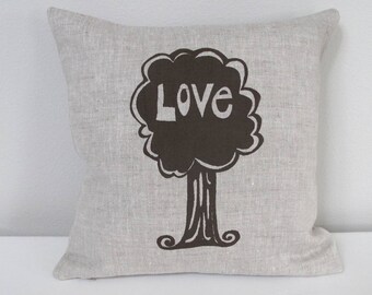 Pillow Cover - Cushion Cover - Love Tree - 12 x 12  inches - Choose your fabric and ink color - Accent Pillow