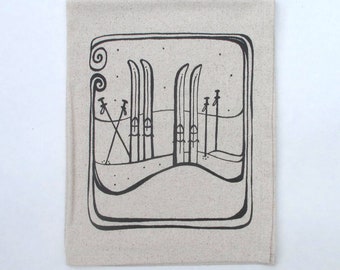 Cotton Kitchen Towel - Ski Design - Choose your ink color