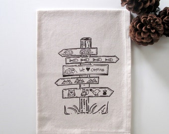 Cotton Kitchen Towel  -  We Love Camping - Choose your ink color