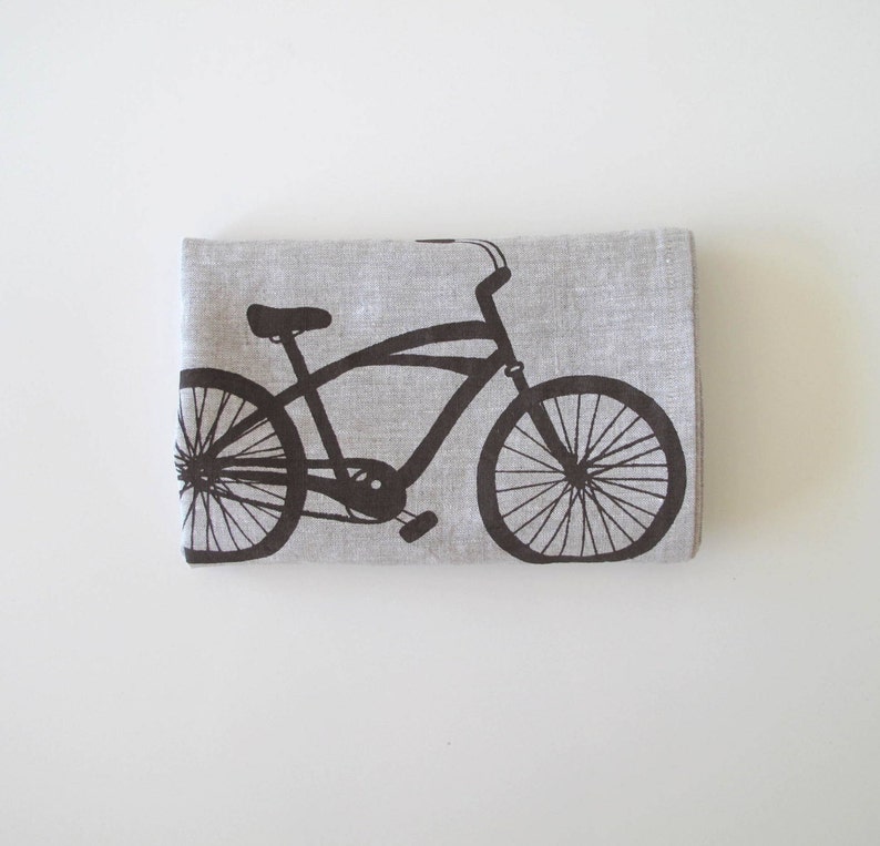 Linen Tea Towel Cruiser Bike Choose your fabric and ink color image 4