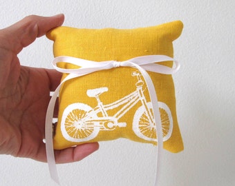 Ring Bearer Pillow Wedding Bicycle 4 x 4 inches - Choose your fabric and ink color