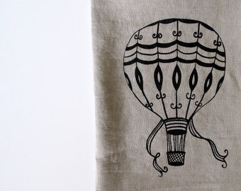 Linen Tea Towel - Vintage Hot Air Balloon design - Choose your fabric and ink color