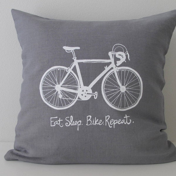 Pillow Cover - Road Bike - Eat sleep bike repeat - 16 x 16  inches - Choose your fabric and ink color - Accent Pillow