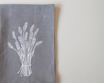 Linen Tea Towel - Lavender Bouquet - Choose your fabric and ink color