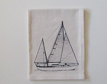 Cotton Kitchen Towel - Sailboat - Choose your ink color