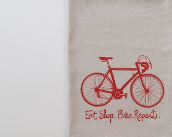 Cotton Kitchen Towel  - Road Bike - Eat Sleep Bike Repeat - Choose your ink color