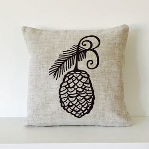 Pillow Cover -  Pine Cone Pillow - 12 x 12  inches - Choose your fabric and ink color - Accent Pillow