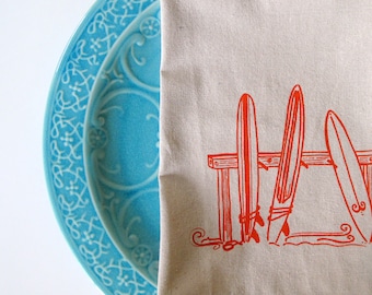 Cotton Kitchen Towel - Three Surfboards - Choose your ink color