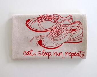 Running Shoes - Cotton Kitchen Towel  - Tea Towel -  Eat. Sleep. Run. Repeat design - Choose your ink color