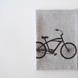 Linen Tea Towel Cruiser Bike Choose your fabric and ink color image 1