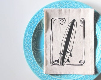 Cotton Kitchen Towel - Surfboard - Choose your ink color