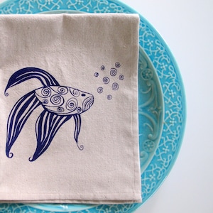 Cotton Kitchen Towel - Fish Kitchen Towel - Choose your ink color