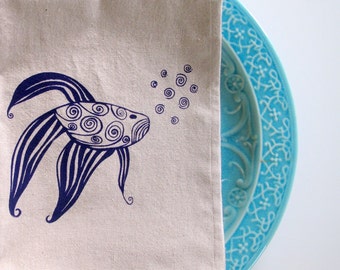 Cotton Kitchen Towel - Fish Kitchen Towel - Choose your ink color
