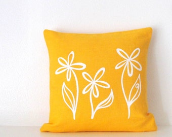 Pillow Cover - Cushion Cover - Flower Trio design - 12 x 12 inches - Choose your fabric and ink color - Accent Pillow