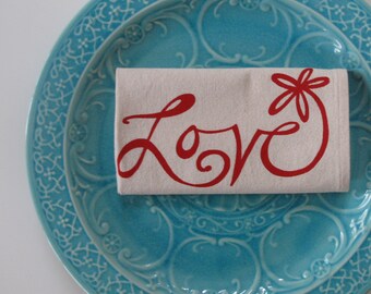 Cotton Kitchen Towel with Love Flower design - Choose your ink color