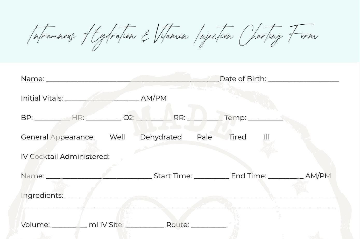 IV Hydration Charting Form - Etsy