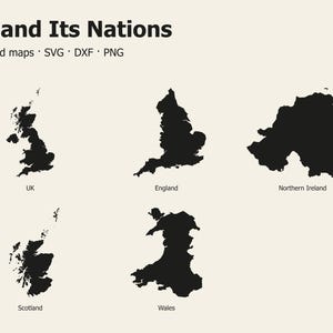 United Kingdom and Its Nations Map SVG Bundle | 5 True Shape Outlines & Silhouettes | Laser Cut DXF, Cricut PNG | Commercial Use